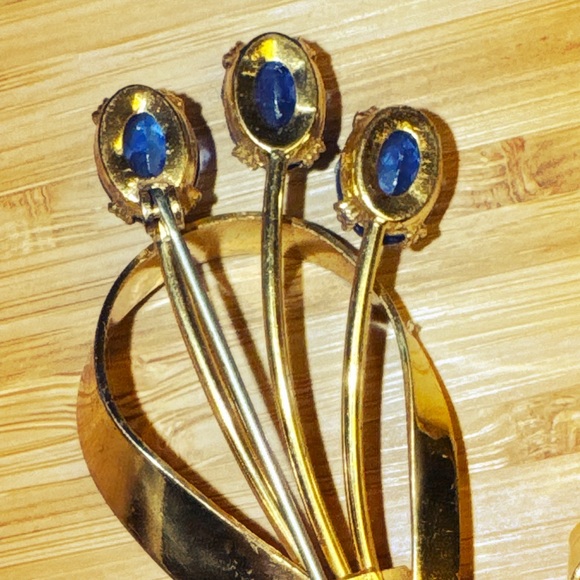 Coro Sterling Craft - Blue Topaz Rhinestone Vintage Spray Pin Brooch - Picture 5 of 5